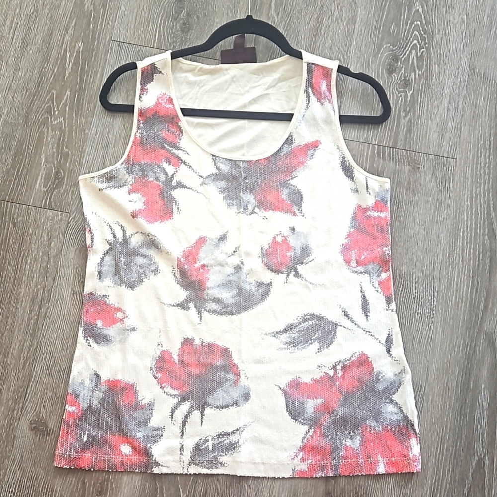Dana Buchman Floral Sleeveless Sequins Tank